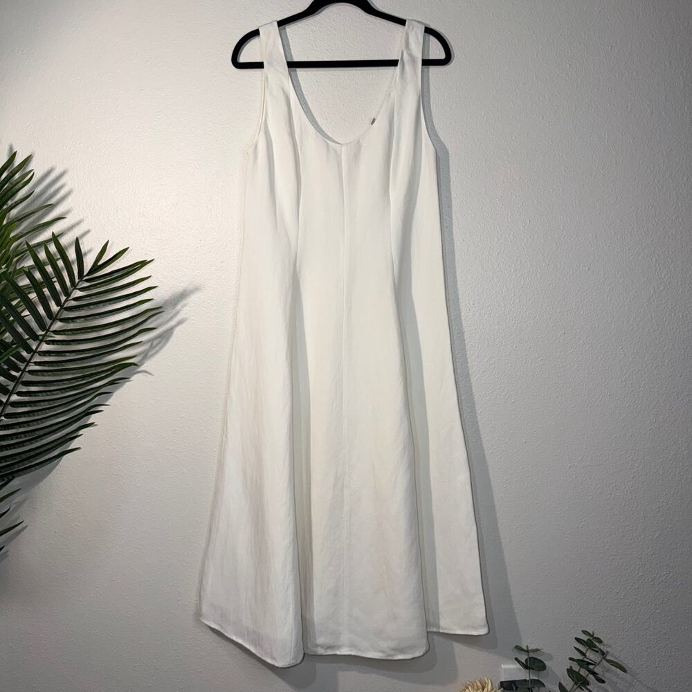 Vince White Sleeveless Linen Blend Midi Dress